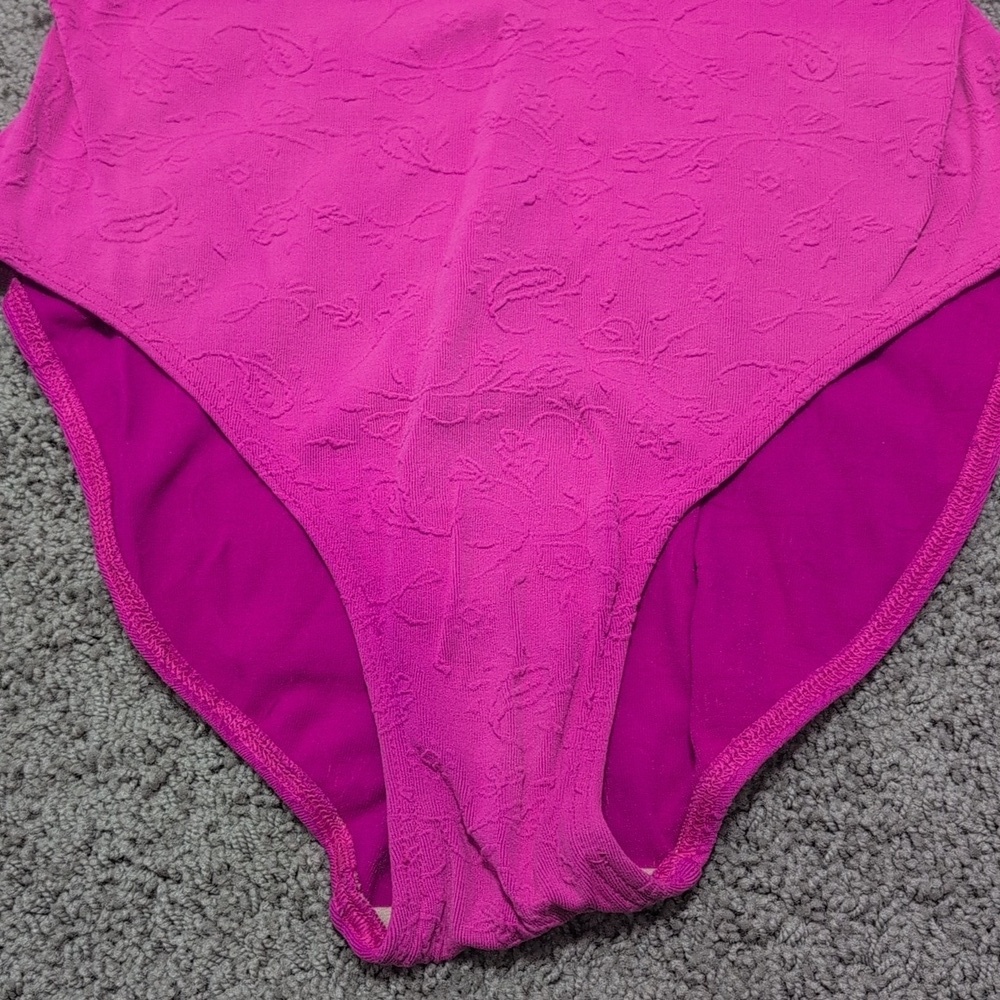 Vintage Christina Pink Floral Textured One Piece Leotard Swim Bodysuit Aerobics - Picture 4 of 10